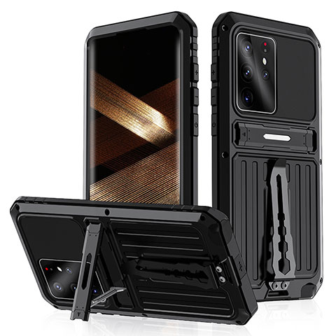 Funda Lujo Marco de Aluminio Carcasa 360 Grados LK2 para Samsung Galaxy S22 Ultra 5G Negro