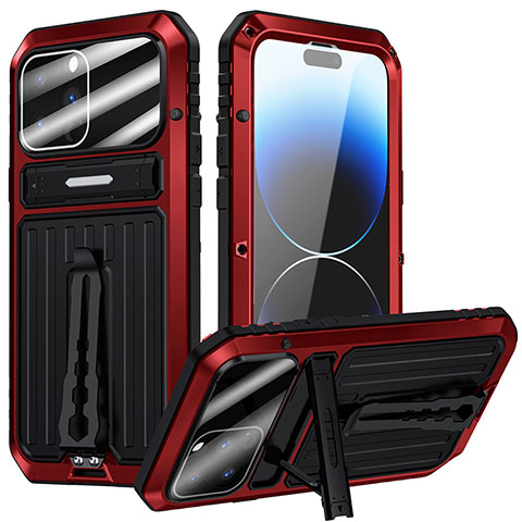 Funda Lujo Marco de Aluminio Carcasa 360 Grados LO1 para Apple iPhone 14 Pro Max Rojo