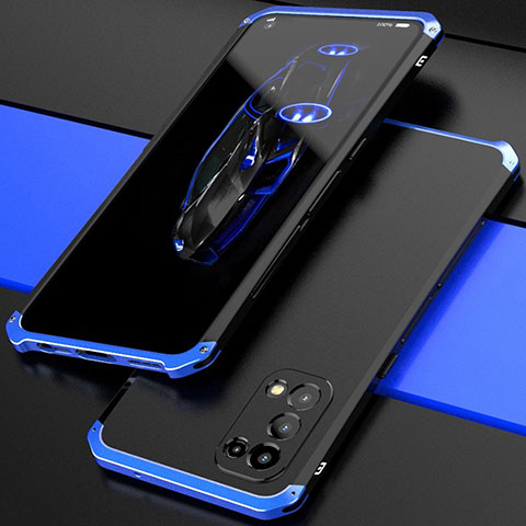 Funda Lujo Marco de Aluminio Carcasa 360 Grados M01 para Oppo Find X3 Lite 5G Azul y Negro