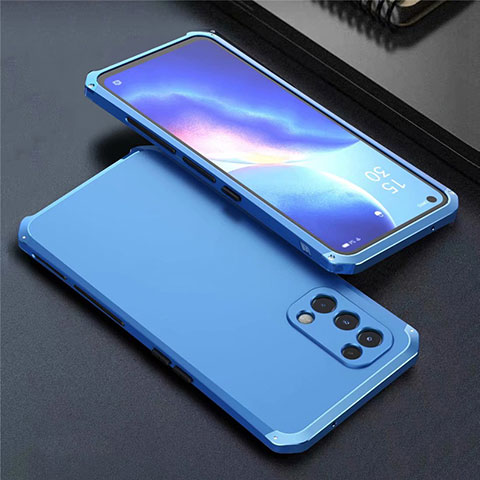 Funda Lujo Marco de Aluminio Carcasa 360 Grados M02 para Oppo Find X3 Lite 5G Azul