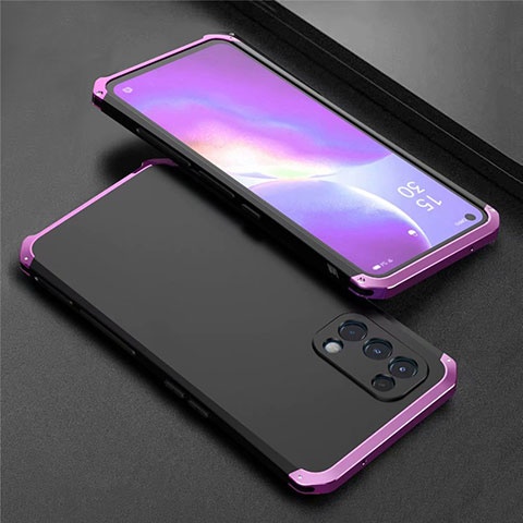 Funda Lujo Marco de Aluminio Carcasa 360 Grados M02 para Oppo Find X3 Lite 5G Morado