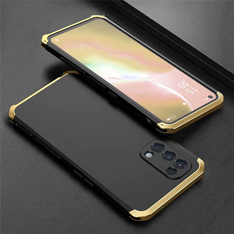 Funda Lujo Marco de Aluminio Carcasa 360 Grados M02 para Oppo Find X3 Lite 5G Oro y Negro