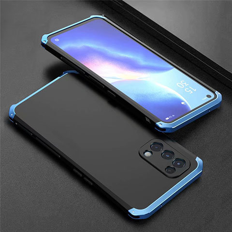 Funda Lujo Marco de Aluminio Carcasa 360 Grados M02 para Oppo Reno5 5G Azul y Negro