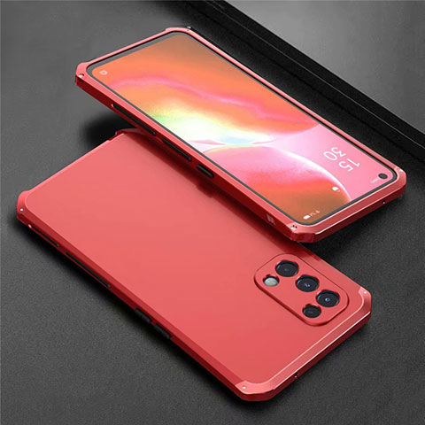 Funda Lujo Marco de Aluminio Carcasa 360 Grados M02 para Oppo Reno5 5G Rojo