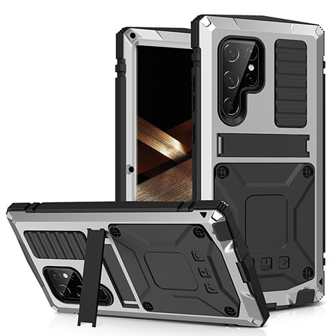 Funda Lujo Marco de Aluminio Carcasa 360 Grados M04 para Samsung Galaxy S24 Ultra 5G Plata