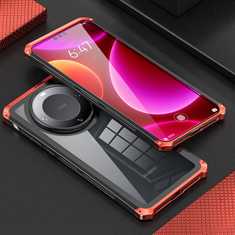 Funda Lujo Marco de Aluminio Carcasa 360 Grados P01 para Huawei Mate 60 Pro Rojo y Negro