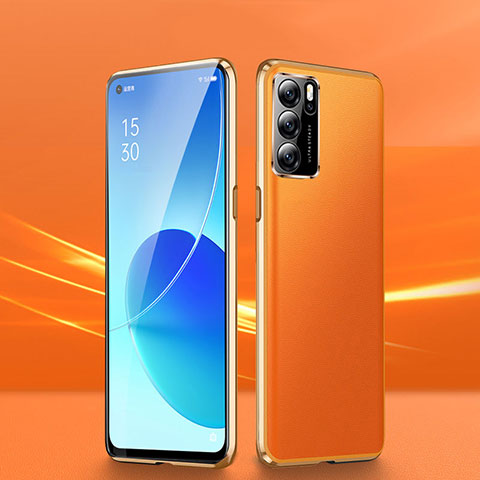 Funda Lujo Marco de Aluminio Carcasa 360 Grados P01 para Oppo Reno6 5G Naranja