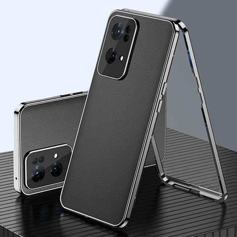 Funda Lujo Marco de Aluminio Carcasa 360 Grados P01 para Oppo Reno7 Pro 5G Negro