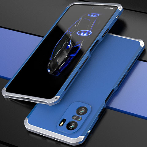 Funda Lujo Marco de Aluminio Carcasa 360 Grados P01 para Xiaomi Mi 11X Pro 5G Plata y Azul