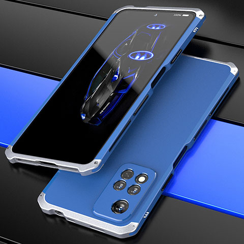 Funda Lujo Marco de Aluminio Carcasa 360 Grados P01 para Xiaomi Poco X4 NFC Plata y Azul