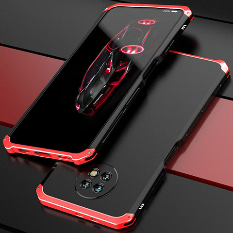 Funda Lujo Marco de Aluminio Carcasa 360 Grados P01 para Xiaomi Redmi Note 9 5G Rojo y Negro