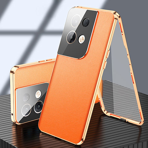 Funda Lujo Marco de Aluminio Carcasa 360 Grados P02 para Oppo Reno9 Pro 5G Naranja