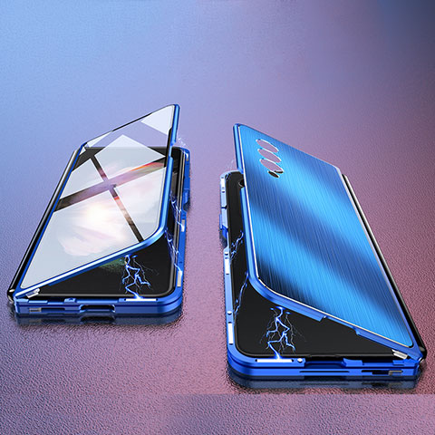 Funda Lujo Marco de Aluminio Carcasa 360 Grados P02 para Samsung Galaxy Z Fold3 5G Azul