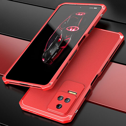 Funda Lujo Marco de Aluminio Carcasa 360 Grados P02 para Xiaomi Redmi K50 5G Rojo