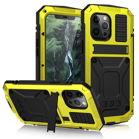 Funda Lujo Marco de Aluminio Carcasa 360 Grados para Apple iPhone 12 Pro Amarillo