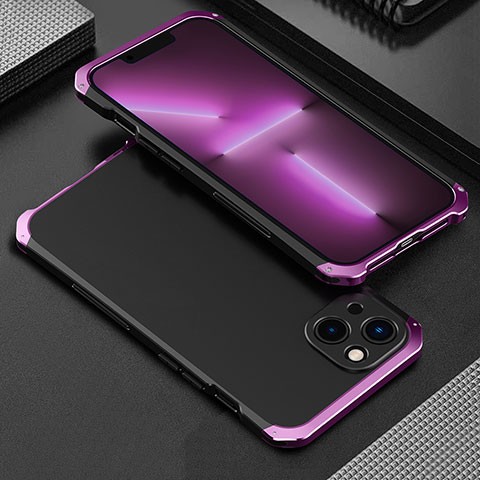 Funda Lujo Marco de Aluminio Carcasa 360 Grados para Apple iPhone 14 Morado