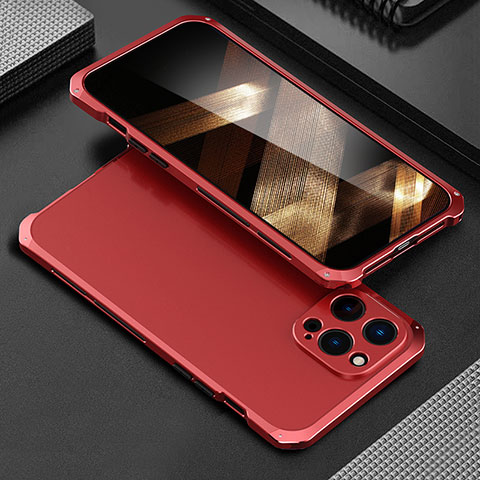 Funda Lujo Marco de Aluminio Carcasa 360 Grados para Apple iPhone 15 Pro Rojo