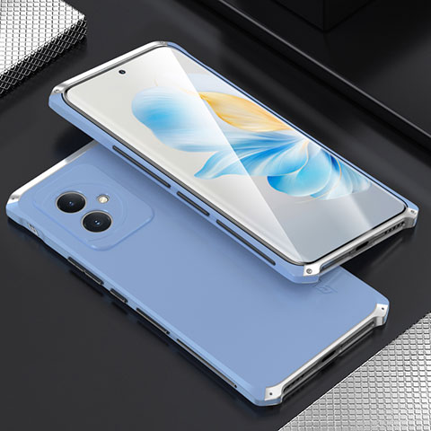 Funda Lujo Marco de Aluminio Carcasa 360 Grados para Huawei Honor 100 5G Plata y Azul