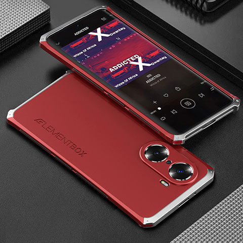 Funda Lujo Marco de Aluminio Carcasa 360 Grados para Huawei Honor 60 5G Plata y Rojo