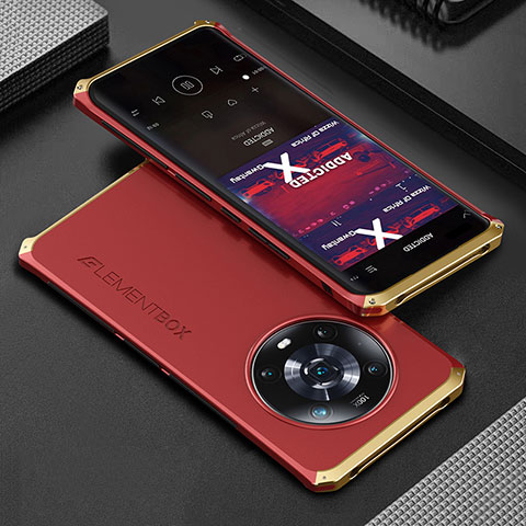 Funda Lujo Marco de Aluminio Carcasa 360 Grados para Huawei Honor Magic4 5G Oro y Rojo