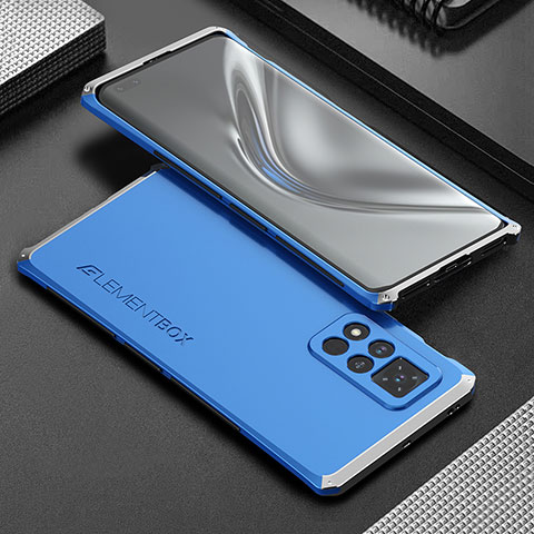 Funda Lujo Marco de Aluminio Carcasa 360 Grados para Huawei Honor V40 5G Plata y Azul