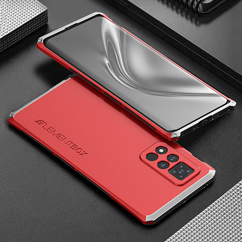 Funda Lujo Marco de Aluminio Carcasa 360 Grados para Huawei Honor V40 5G Plata y Rojo