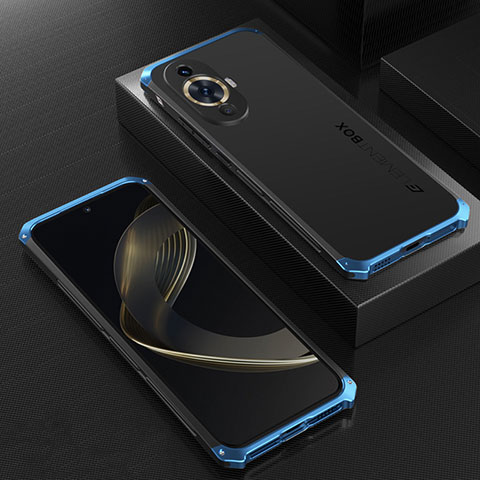 Funda Lujo Marco de Aluminio Carcasa 360 Grados para Huawei Nova 11 Azul y Negro