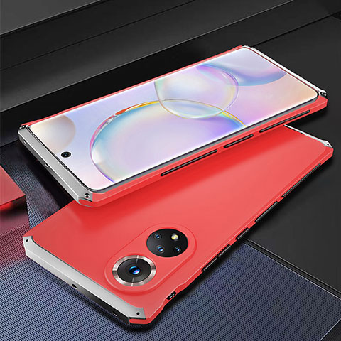 Funda Lujo Marco de Aluminio Carcasa 360 Grados para Huawei Nova 9 Plata y Rojo