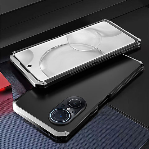 Funda Lujo Marco de Aluminio Carcasa 360 Grados para Huawei Nova 9 SE Plata y Negro