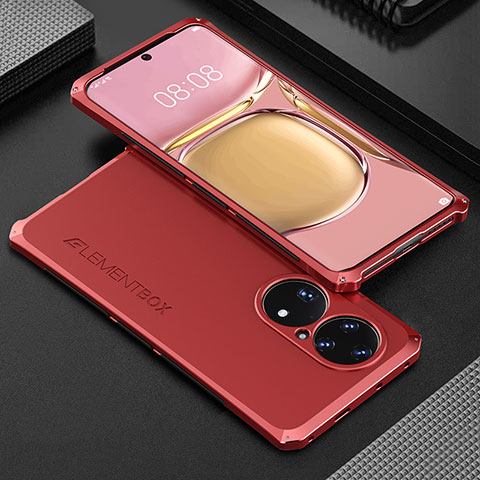 Funda Lujo Marco de Aluminio Carcasa 360 Grados para Huawei P50 Pro Rojo