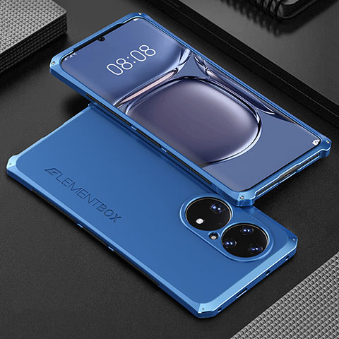 Funda Lujo Marco de Aluminio Carcasa 360 Grados para Huawei P50e Azul