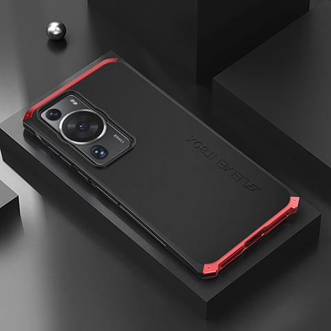 Funda Lujo Marco de Aluminio Carcasa 360 Grados para Huawei P60 Pro Rojo y Negro