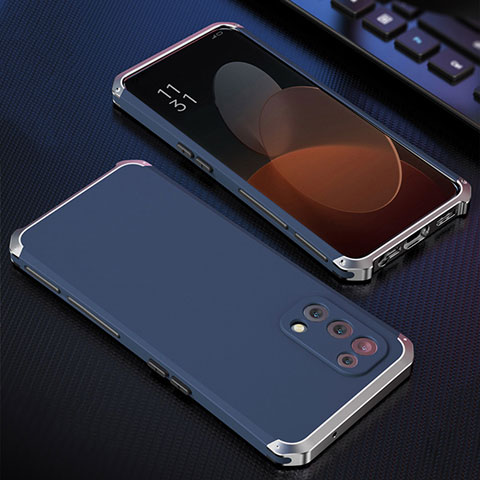 Funda Lujo Marco de Aluminio Carcasa 360 Grados para Oppo Find X3 Lite 5G Azul