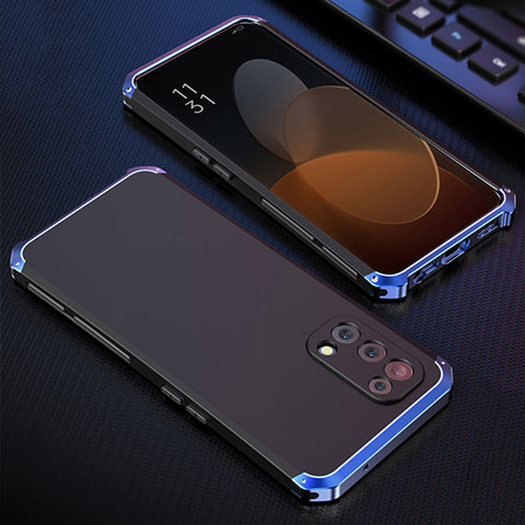 Funda Lujo Marco de Aluminio Carcasa 360 Grados para Oppo Find X3 Lite 5G Azul y Negro