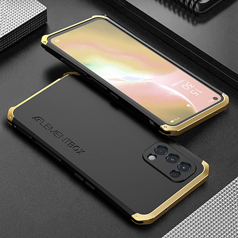 Funda Lujo Marco de Aluminio Carcasa 360 Grados para Oppo K9 5G Oro y Negro