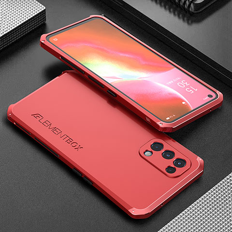 Funda Lujo Marco de Aluminio Carcasa 360 Grados para Oppo K9 5G Rojo