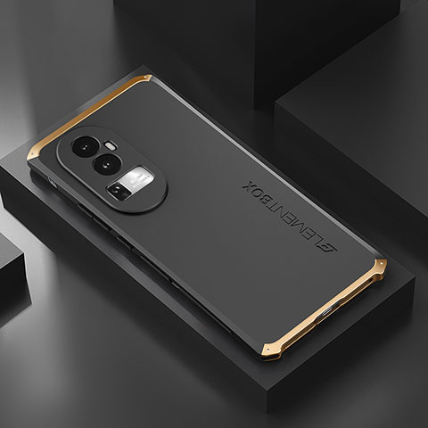 Funda Lujo Marco de Aluminio Carcasa 360 Grados para Oppo Reno10 Pro+ Plus 5G Oro y Negro