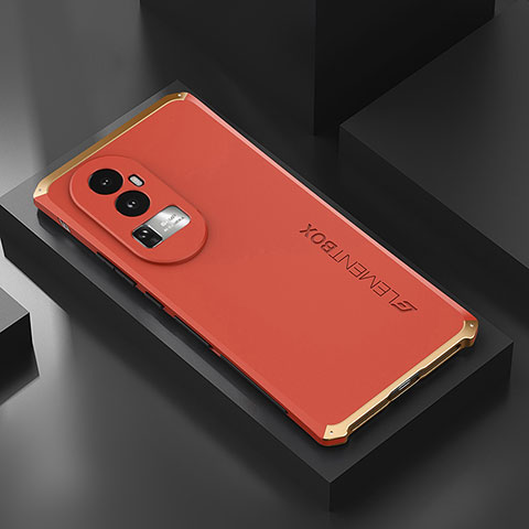 Funda Lujo Marco de Aluminio Carcasa 360 Grados para Oppo Reno10 Pro+ Plus 5G Oro y Rojo