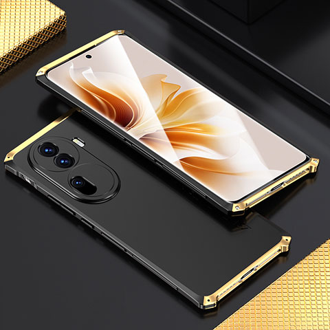 Funda Lujo Marco de Aluminio Carcasa 360 Grados para Oppo Reno11 Pro 5G Oro y Negro