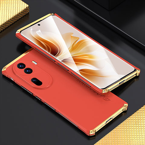 Funda Lujo Marco de Aluminio Carcasa 360 Grados para Oppo Reno11 Pro 5G Oro y Rojo