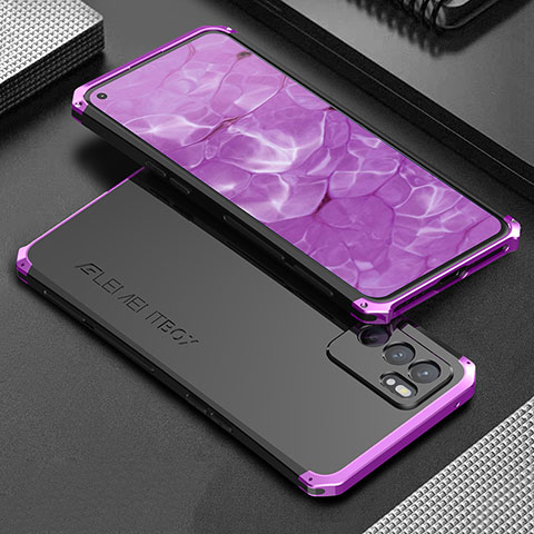 Funda Lujo Marco de Aluminio Carcasa 360 Grados para Oppo Reno6 5G Morado