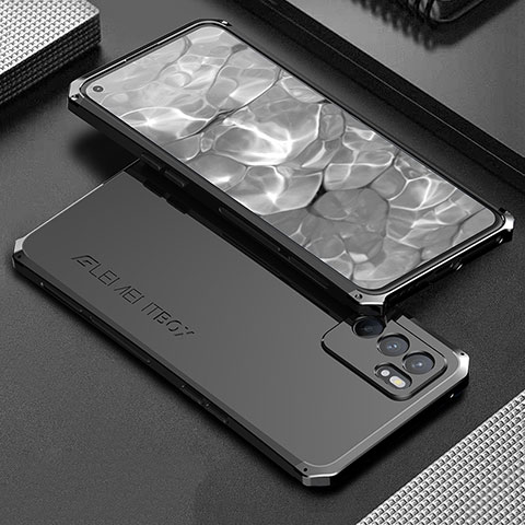 Funda Lujo Marco de Aluminio Carcasa 360 Grados para Oppo Reno6 5G Negro