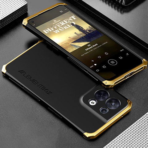 Funda Lujo Marco de Aluminio Carcasa 360 Grados para Oppo Reno8 5G Oro y Negro