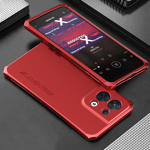 Funda Lujo Marco de Aluminio Carcasa 360 Grados para Oppo Reno8 5G Rojo