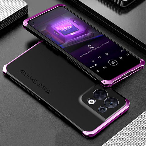 Funda Lujo Marco de Aluminio Carcasa 360 Grados para Oppo Reno9 5G Morado