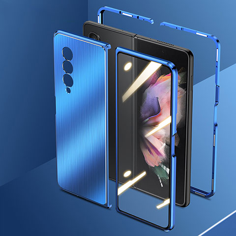 Funda Lujo Marco de Aluminio Carcasa 360 Grados para Samsung Galaxy Z Fold3 5G Azul