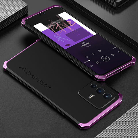 Funda Lujo Marco de Aluminio Carcasa 360 Grados para Vivo V23 5G Morado