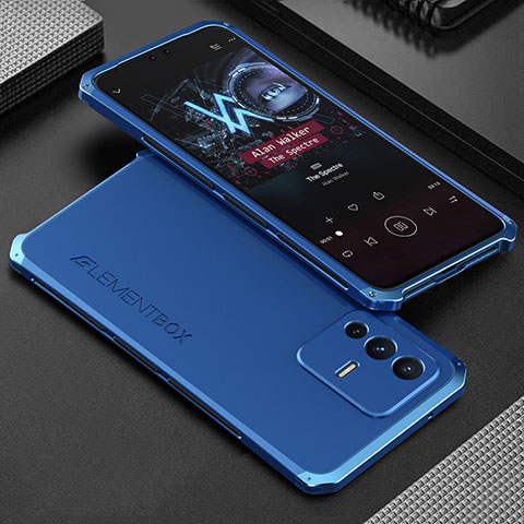 Funda Lujo Marco de Aluminio Carcasa 360 Grados para Vivo V23 Pro 5G Azul