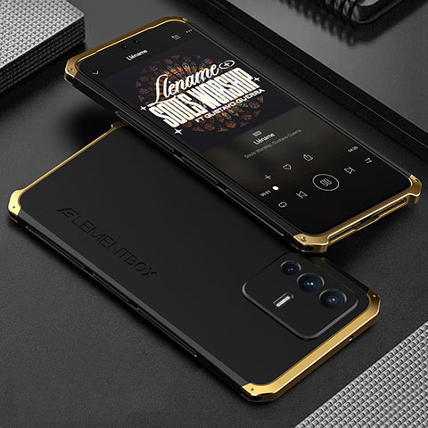 Funda Lujo Marco de Aluminio Carcasa 360 Grados para Vivo V23 Pro 5G Oro y Negro