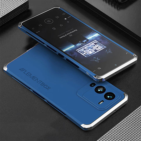 Funda Lujo Marco de Aluminio Carcasa 360 Grados para Vivo V25 Pro 5G Plata y Azul